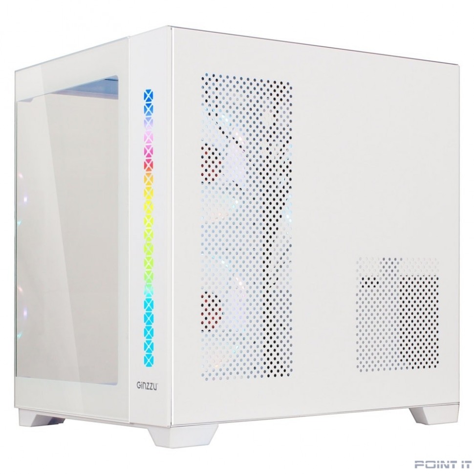 Ginzzu V490 RGB подсветка, контроллер CRC6, 3* 12R6 FAN 12CM RGB, закаленное стекло 1*USB 3.0,1*USB 2.0, AU Белый mATX