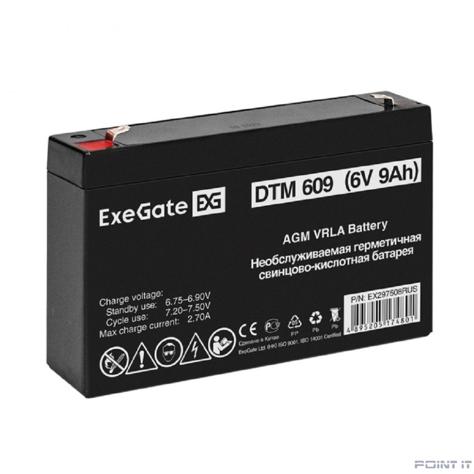 Exegate EX297508RUS Аккумуляторная батарея DTM 609 (6V 9Ah, клеммы F2)