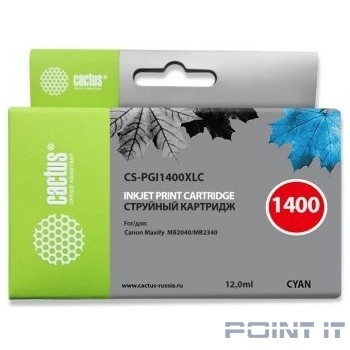 CACTUS PGI-1400XL C Картридж струйный для Canon MB2050/MB2350/MB2040/MB2340, голубой (12мл)