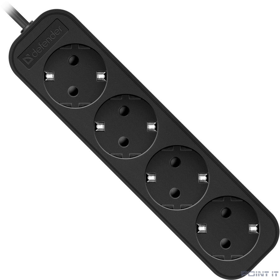 Defender Удлинитель M418 1.8 м, 4 розетки, черный [99325],с заземлением
