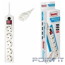 BURO Сетевой фильтр, 5 розеток, 1.8 метра, (500SH-1.8-UPS-W 1.8м) белый (коробка) {992304}