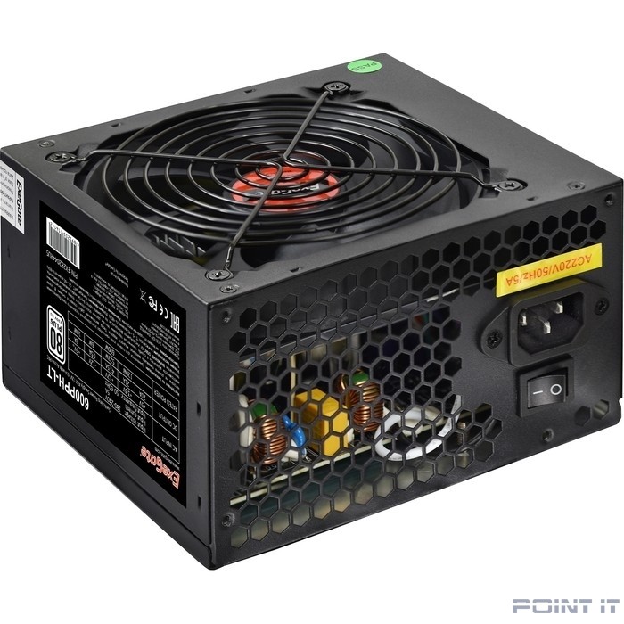 Exegate EX282044RUS-OEM-S Блок питания 600W ExeGate 80 PLUS® 600PPH-LT-S-OEM (ATX, APFC, КПД 82% (80 PLUS)SC, 12cm fan, 24pin, (4+4)pin, PCIe, 5xSATA, 3xIDE, black, кабель 220V с защитой от выдергиван